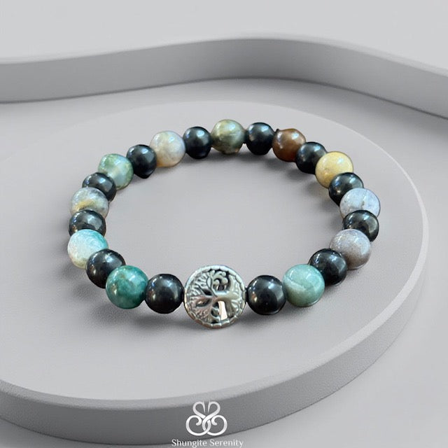 Shungite & Agate Tree of Life Bracelet