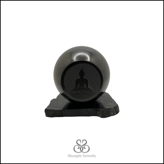 Shungite Buddha Sphere w/ Shungite Stand